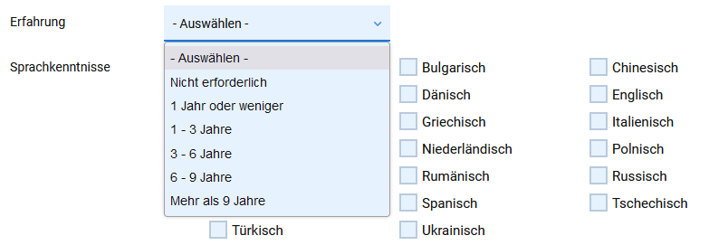 Berufserfahrung und Sprachkenntnisse