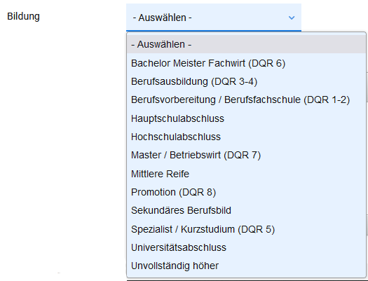 Erforderlicher Bildungsstand für Stellenanzeige